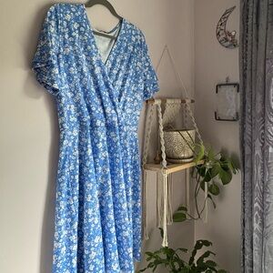 Floral Blue Wrap Dress